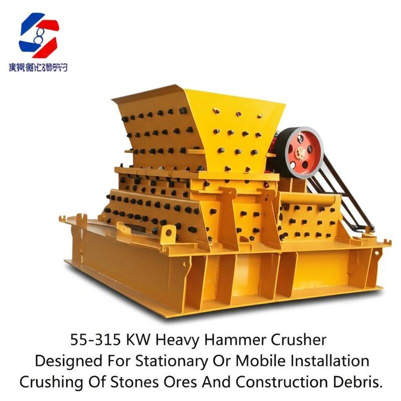 Kruszarka młotkowa 55-315 KW przeznaczona do stacjonarnego lub mobilnego kruszenia kamieni, rud i gruzu budowlanego