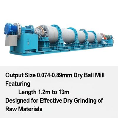 Dry Ball Mill with 0.074-0.89mm Output Size and 1.2m to 13m Length for Effective Dry Grinding